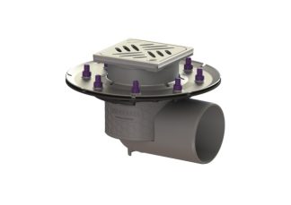 Σιφώνι Practicus,  με πλάγια έξοδο Φ110, με πρεσαριστή φλάντζα στεγάνωσης, με σχάρα σχισμών 132X132 mm, L15