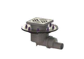 Σιφώνι Practicus,  με πλάγια έξοδο Φ50, με πρεσαριστή φλάντζα στεγάνωσης, με σχάρα σχισμών 150x150 mm, K3