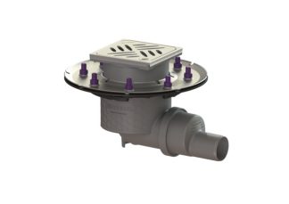 Σιφώνι Practicus,  με πλάγια έξοδο Φ50, με πρεσαριστή φλάντζα στεγάνωσης, με σχάρα σχισμών 132X132 mm, L15