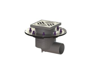 Σιφώνι Practicus,  με πλάγια έξοδο Φ75, με πρεσαριστή φλάντζα στεγάνωσης, με σχάρα σχισμών 150x150 mm, K3