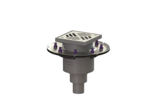 Σιφώνι Practicus, με κατακόρυφη έξοδο Φ50, με πρεσαριστή φλάντζα στεγάνωσης, με σχάρα σχισμών 150x150 mm, K3