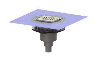 Σιφώνι Practicus, με κατακόρυφη έξοδο Φ50, με πρεσαριστή φλάντζα στεγάνωσης, με σχάρα σχισμών 150x150 mm, K3 με φλάντζα στεγάνωσης