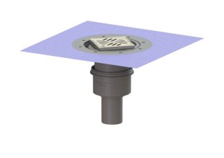 Σιφώνι Practicus, με κατακόρυφη έξοδο Φ75, με σχάρα σχισμών 132X132 mm, L15 με φλάντζα στεγάνωσης