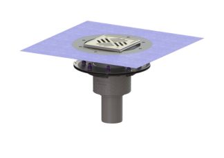 Σιφώνι Practicus, με κατακόρυφη έξοδο Φ75, με πρεσαριστή φλάντζα στεγάνωσης, με σχάρα σχισμών 150x150 mm, K3 με φλάντζα στεγάνωσης