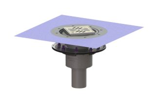 Σιφώνι Practicus, με κατακόρυφη έξοδο Φ75, με πρεσαριστή φλάντζα στεγάνωσης, με σχάρα σχισμών 132X132 mm, L15 με φλάντζα στεγάνωσης