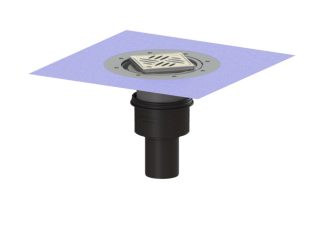 Σιφώνι Ecoguss,  με κατακόρυφη έξοδο Φ83, με σχάρα σχισμών 132X132 mm, L15 με φλάντζα στεγάνωσης