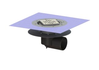 Σιφώνι Ecoguss, με κολλητή φλάντζα στεγάνωσης με πλάγια έξοδο Φ110, με σχάρα σχισμών 132X132 mm, L15 με φλάντζα στεγάνωσης