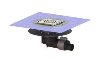 Σιφώνι Ecoguss, με κολλητή φλάντζα στεγάνωσης με πλάγια έξοδο Φ58, με σχάρα σχισμών 150x150 mm, K3 με φλάντζα στεγάνωσης