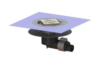 Σιφώνι Ecoguss, με κολλητή φλάντζα στεγάνωσης με πλάγια έξοδο Φ58, με σχάρα σχισμών 132X132 mm, L15 με φλάντζα στεγάνωσης