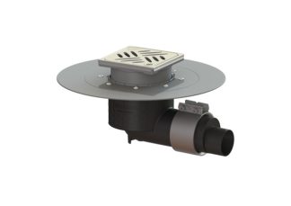 Σιφώνι Ecoguss, με κολλητή φλάντζα στεγάνωσης με πλάγια έξοδο Φ58, με σχάρα σχισμών 132X132 mm, L15