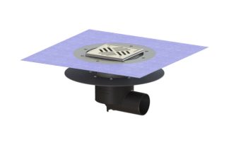 Σιφώνι Ecoguss, με κολλητή φλάντζα στεγάνωσης με πλάγια έξοδο Φ78, με σχάρα σχισμών 150x150 mm, K3 με φλάντζα στεγάνωσης