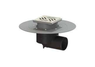 Σιφώνι Ecoguss, με κολλητή φλάντζα στεγάνωσης με πλάγια έξοδο Φ83, με σχάρα σχισμών 132X132 mm, L15