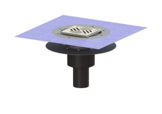 Σιφώνι Ecoguss, με κολλητή φλάντζα στεγάνωσης με κατακόρυφη έξοδο Φ78, με σχάρα σχισμών 150x150 mm, K3 με φλάντζα στεγάνωσης