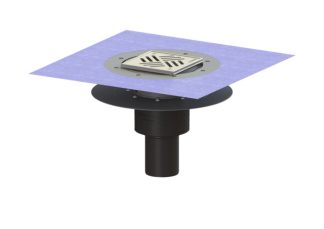 Σιφώνι Ecoguss, με κολλητή φλάντζα στεγάνωσης με κατακόρυφη έξοδο Φ83, με σχάρα σχισμών 150x150 mm, K3 με φλάντζα στεγάνωσης