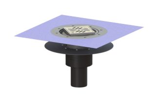 Σιφώνι Ecoguss, με κολλητή φλάντζα στεγάνωσης με κατακόρυφη έξοδο Φ83, με σχάρα σχισμών 132X132 mm, L15 με φλάντζα στεγάνωσης