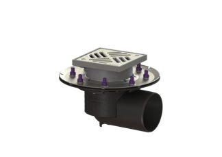 Σιφώνι Ecoguss, με πρεσαριστή φλάντζα στεγάνωσης με πλάγια έξοδο Φ110, με σχάρα σχισμών 150x150 mm, K3