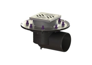 Σιφώνι Ecoguss, με πρεσαριστή φλάντζα στεγάνωσης με πλάγια έξοδο Φ110, με σχάρα σχισμών 132X132 mm, L15