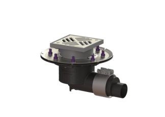 Σιφώνι Ecoguss, με πρεσαριστή φλάντζα στεγάνωσης με πλάγια έξοδο Φ58, με σχάρα σχισμών 150x150 mm, K3