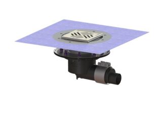 Σιφώνι Ecoguss, με πρεσαριστή φλάντζα στεγάνωσης με πλάγια έξοδο Φ58, με σχάρα σχισμών 150x150 mm, K3 με φλάντζα στεγάνωσης