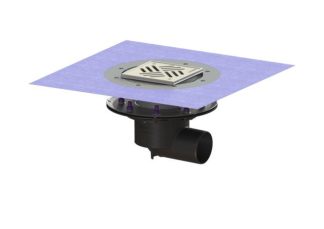 Σιφώνι Ecoguss, με πρεσαριστή φλάντζα στεγάνωσης με πλάγια έξοδο Φ83, με σχάρα σχισμών 150x150 mm, K3 με φλάντζα στεγάνωσης