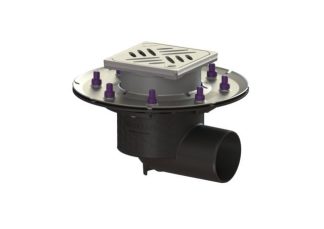 Σιφώνι Ecoguss, με πρεσαριστή φλάντζα στεγάνωσης με πλάγια έξοδο Φ83, με σχάρα σχισμών 132X132 mm, L15