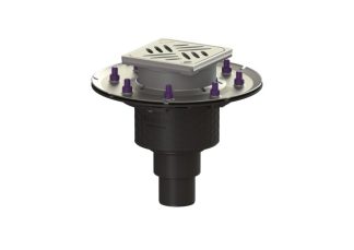 Σιφώνι Ecoguss, με πρεσαριστή φλάντζα στεγάνωσης με κατακόρυφη έξοδο Φ78, με σχάρα σχισμών 132X132 mm, L15