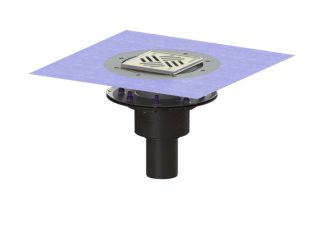 Σιφώνι Ecoguss, με πρεσαριστή φλάντζα στεγάνωσης με κατακόρυφη έξοδο Φ78, με σχάρα σχισμών 150x150 mm, K3 με φλάντζα στεγάνωσης