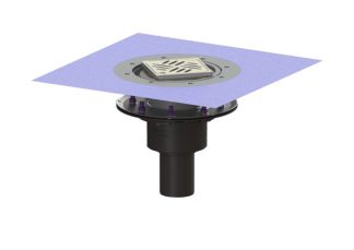 Σιφώνι Ecoguss, με πρεσαριστή φλάντζα στεγάνωσης με κατακόρυφη έξοδο Φ78, με σχάρα σχισμών 132X132 mm, L15 με φλάντζα στεγάνωσης