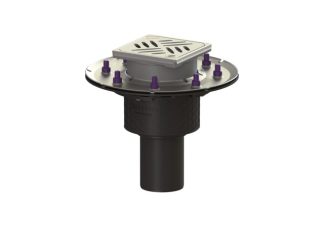 Σιφώνι Ecoguss, με πρεσαριστή φλάντζα στεγάνωσης με κατακόρυφη έξοδο Φ78, με σχάρα σχισμών 132X132 mm, L15