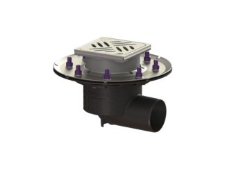 Σιφώνι Ecoguss, με πρεσαριστή φλάντζα στεγάνωσης με πλάγια έξοδο Φ78, με σχάρα σχισμών 132X132 mm, L15